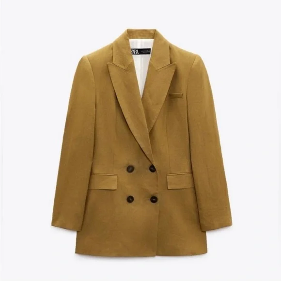 Zara Double-Breasted Linen Blazer - Picture 1 of 10
